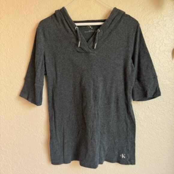 Calvin Klein Tops - Calvin Klein Heather Gray Short Sleeve Hoodie Top Size XL